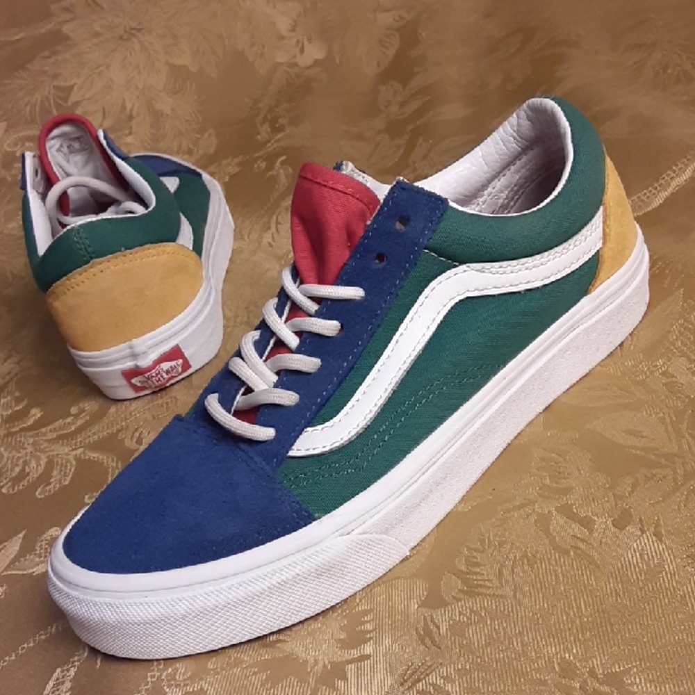 VANS Old  Skool Leather/Suede Blue, Green, Red, and Yellow Women's 7.0 Men's 5.5